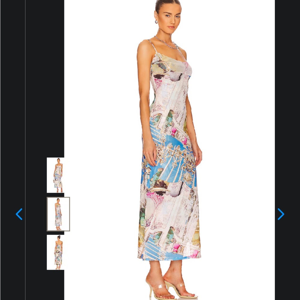 Miaou Multicolor Printed Slip Maxi Dress - Blue, Pink, Cream - Picture 2 of 7
